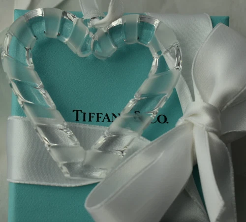 TIFFANY & CO Crystal CANDY CANE Heart Christmas ORNAMENT w Box