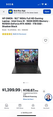 HP OMEN - 16.1'' 165Hz Full HD Gaming Laptop - Intel Core i9 - 1TB