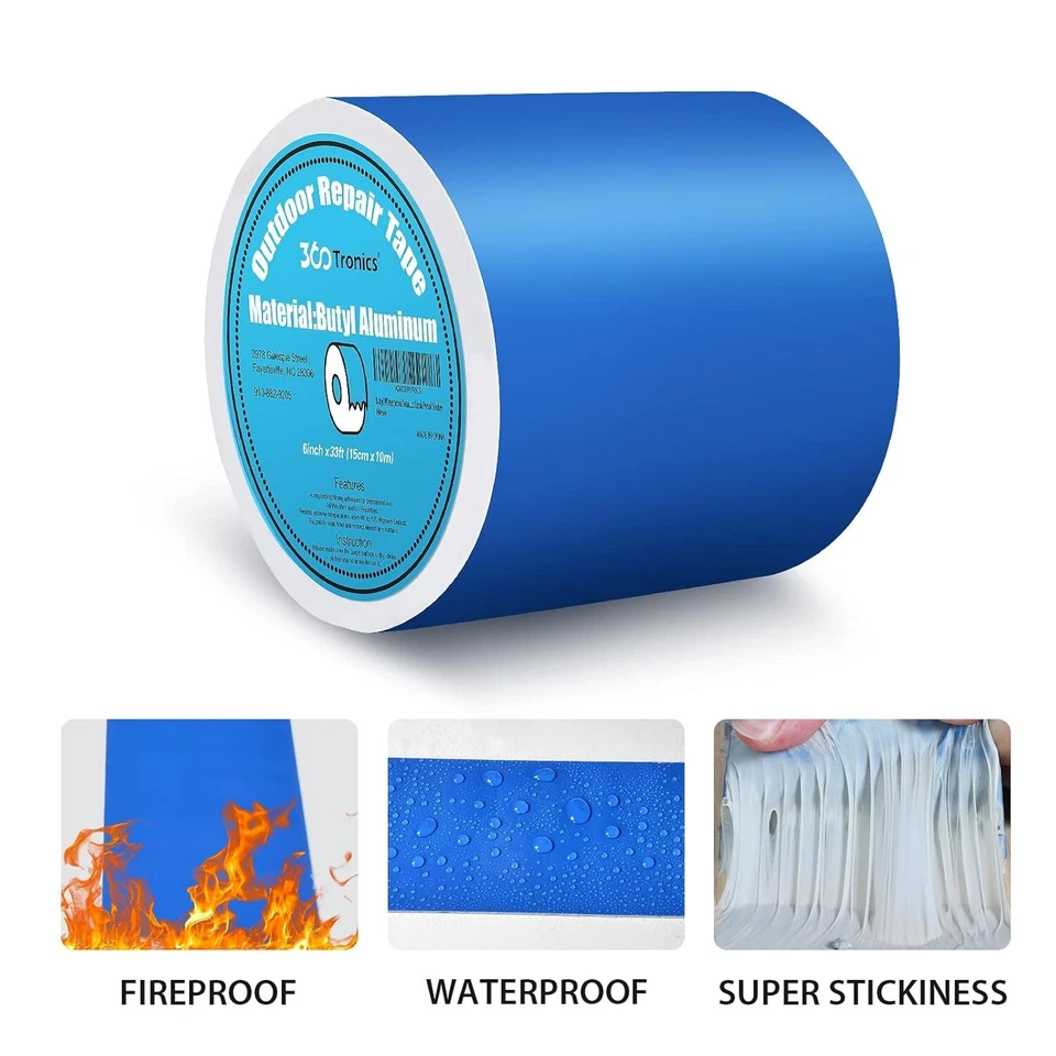 Blue Waterproof Repair Tape, 6in x 33ft per Roll, HVAC, RV, Pool Covers - Image 3 of 4