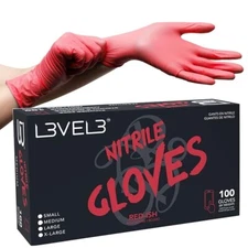 BARBER BEAUTY SALON L3VEL3 DISPOSABLE NITRILE GLOVES RED 100 PC SMALL