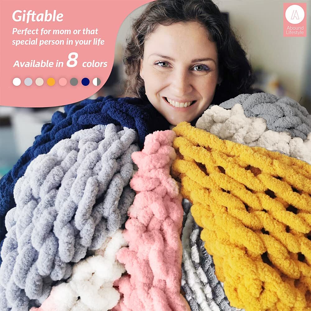 Abound Chunky Knit Blanket Throw (50"x60", 5 lbs) Chenille Yarn