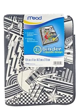 NEW VINTAGE  Mead Skull Music Doodle Zipper Binder 1.5" Ring w Drum Guitar  RARE