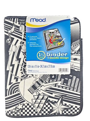NEW VINTAGE Mead Skull Music Doodle Zipper Binder 1.5
