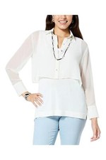 WynneLayers Long-Sleeve Chiffon Shirt Jacket Creme Fraiche