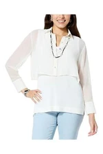 WynneLayers Long-Sleeve Chiffon Shirt Jacket Creme Fraiche