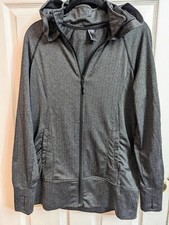 Mondetta Full Zip Up Long Sleeve Black Hooded Jacket Herringbone Women's Size M