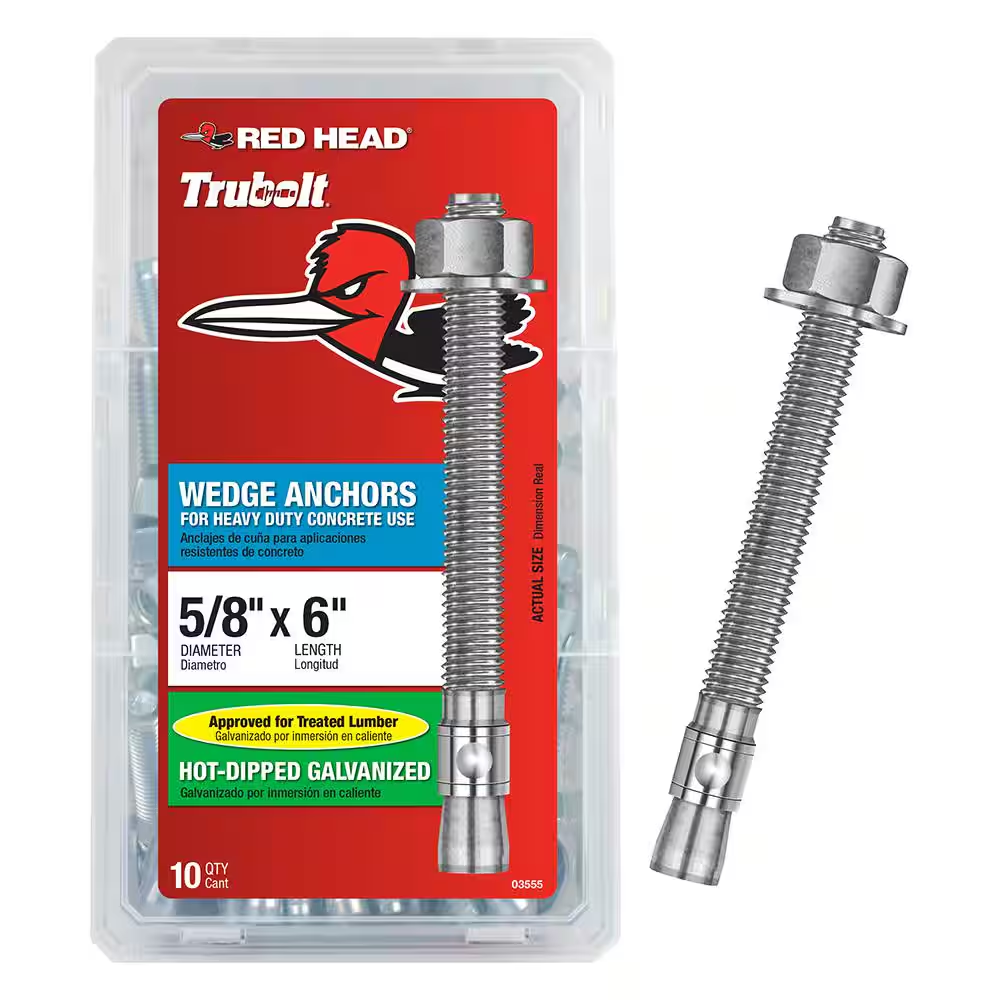 5/8 x 6 Inch Hot-Dipped Galvanized Steel Hex Nut Head Wedge Anchor for Indoor Outdoor Use