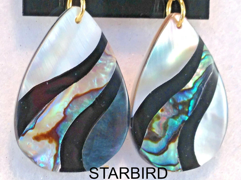 PENDIENTES O COLLAR COLGANTE CON INCRUSTACIÓN DE CUERNO DE BÚFALO ABULÓN MADREPERLA BLANCO Foto 2 de 3