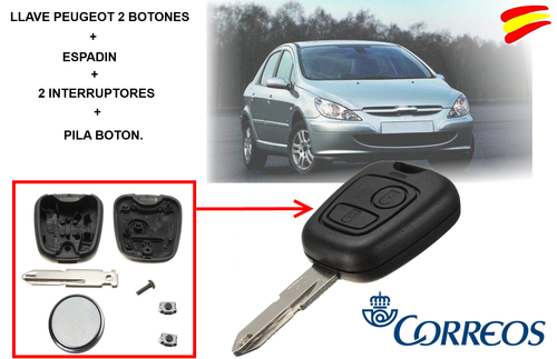 KIT LLAVE PEUGEOT 106 - 206 - 306 307 + ESPADIN + 2 INTERRUPTORES + PILA BOTON eBay