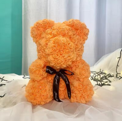 Teddybär aus Kunstrosen - Warmorange - Unikat Geschenk - 25 cm