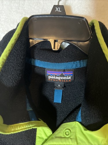 Patagonia Synchilla Black Neon Green Fleece Snap-T Vintage 2015 Rare Color Med - Picture 4 of 9