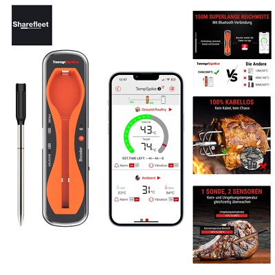 TempSpike Fleischthermometer Kabellos 150m Bluetooth Grillthermometer  Meat T...