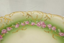 Ak Limoges Round Bowl Raised Gold Pink Roses Double Gold Decorations