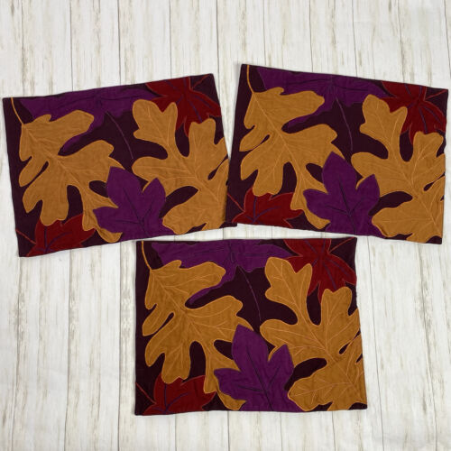 Crate & Barrel Set of Three (3) Purple Fall Foley Floral Rectangular Placemats - Picture 1 of 5