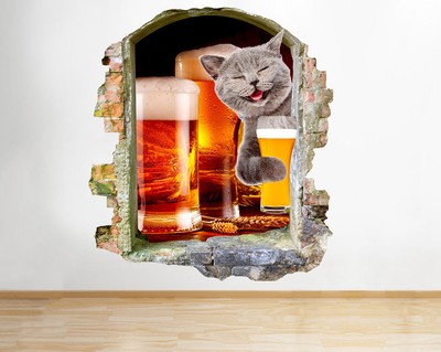 Wall Stickers Beer Pints Bar Tap Man Cave Smashed Decal 3D Art Vinyl Room C762