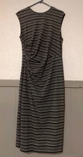 LOFT Striped Textured Knit Crewneck Maxi Dress  Size 10 Black White 763630