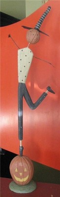 Halloween Dan DiPaolo Dancing Pumpkin Man JOL Metal Wood FOlk Art  Hand Made 32''