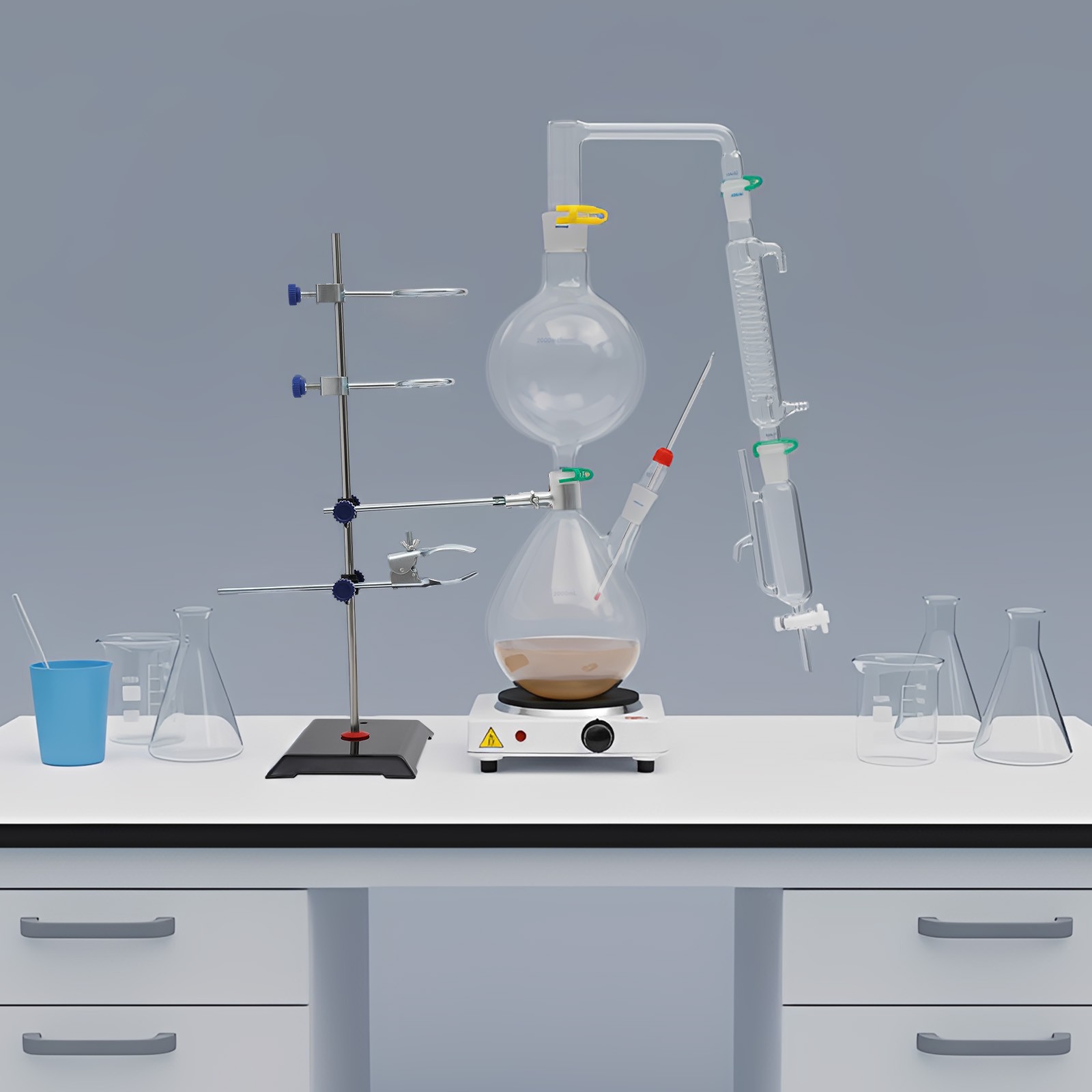 2000ml Glass Distillation Kit with 1000W Heating Plate Essential Oil Lab US Plug thumbnail 2