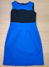 Tahari Ponte Stretch Royal Blue Color Block Sleeveless Pencil Dress Size 8