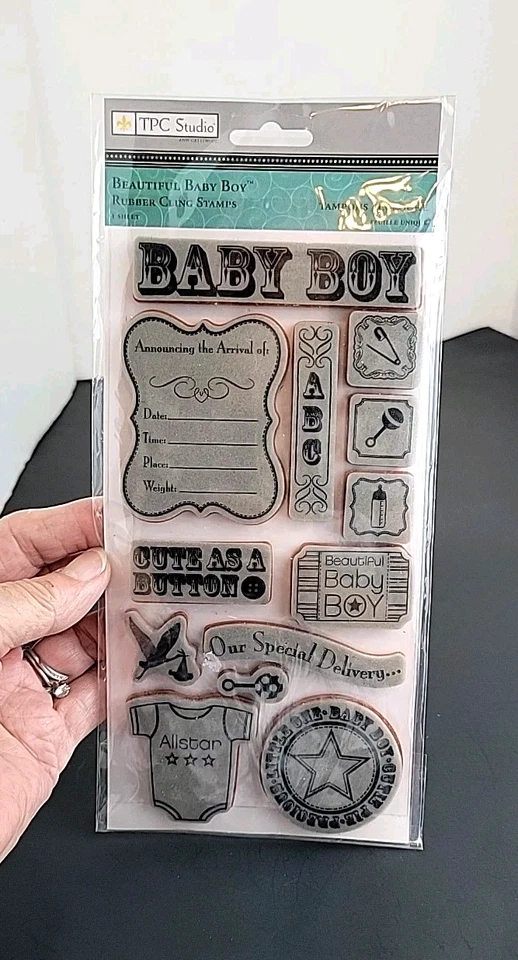 Estampillas adhesivas de goma "Beautiful Baby Boy" de TPC Studio™ (13 piezas) - NUEVAS Foto 4 de 4