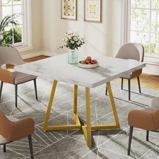Tribesigns Square Dining Table for 2, 31.5" Modern Dinner Table with Metal Base,