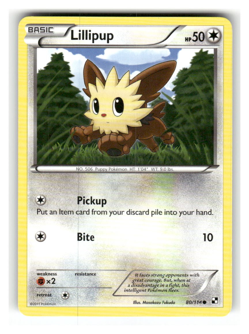 Lillipup 80/114 Common Black & White Pokemon Lightly Played