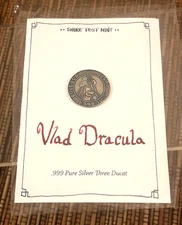 VLAD DRACULA "THE IMPALER" STERLING SILVER 3 DUKAT FANTASY COIN