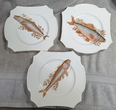 Antique FRIEDA Geschutzt Fish Small Plate x3 German/Austrian Porcelain RARE Lot3