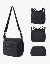 Black Crossbody Bag Lightweight Multi Pockets Handbag Travel Casual Shoulder Bag