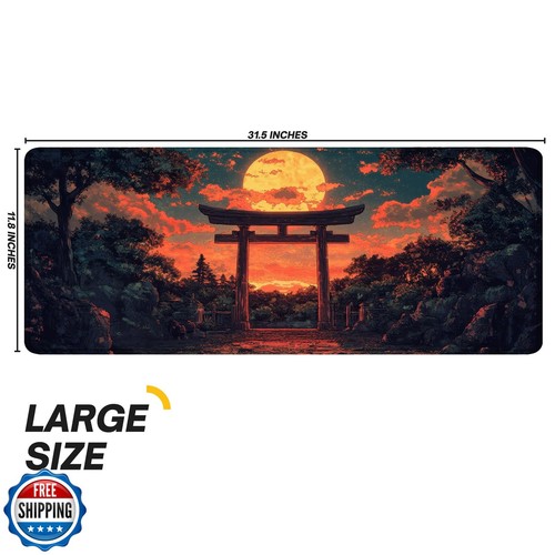 Japanese Forest Full Moon Gaming Mouse Pad with Non-Slip Rubber Base, Large A - 第 3/5 張圖片