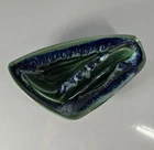 Haeger 3194 Triangular Ceramic Ashtray Green/Blue/White Drip Glaze USA