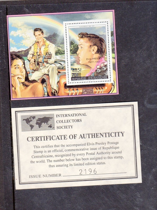 CENTRAL AFRICAN REPUBLIC #851b 1987 PRESLEY MINT VF NH O.G S/S W/CERT 2196 (j2a)