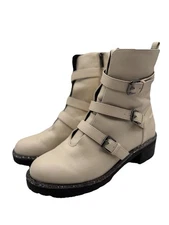 Kenneth Cole Reaction Women’s Tate Biker Jewel  Boots Beige Side Zip Size 10