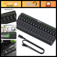 16-Bay AA AAA Battery Charger for NiMH Rechargeable Batteries, LED Indicator, AC