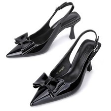 Women's Closed Pointed Toe Stiletto Slingback Kitten Heels Sandal 8 Black