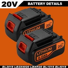 2Pack 20V Lithium-ion Battery for BLACK & DECKER 20 Volt LBXR20 LBX20 LB20 8.0Ah