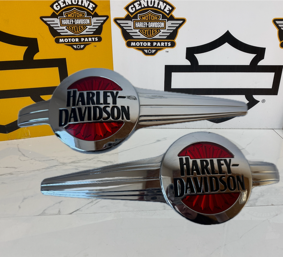 OEM Harley 00-17 Softail Heritage Deluxe Fuel Tank Emblems Chrome