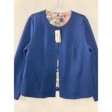 New Chico's Reversible Ponte Jacket size Large/2 Indigo Blue Floral Soft Preppy