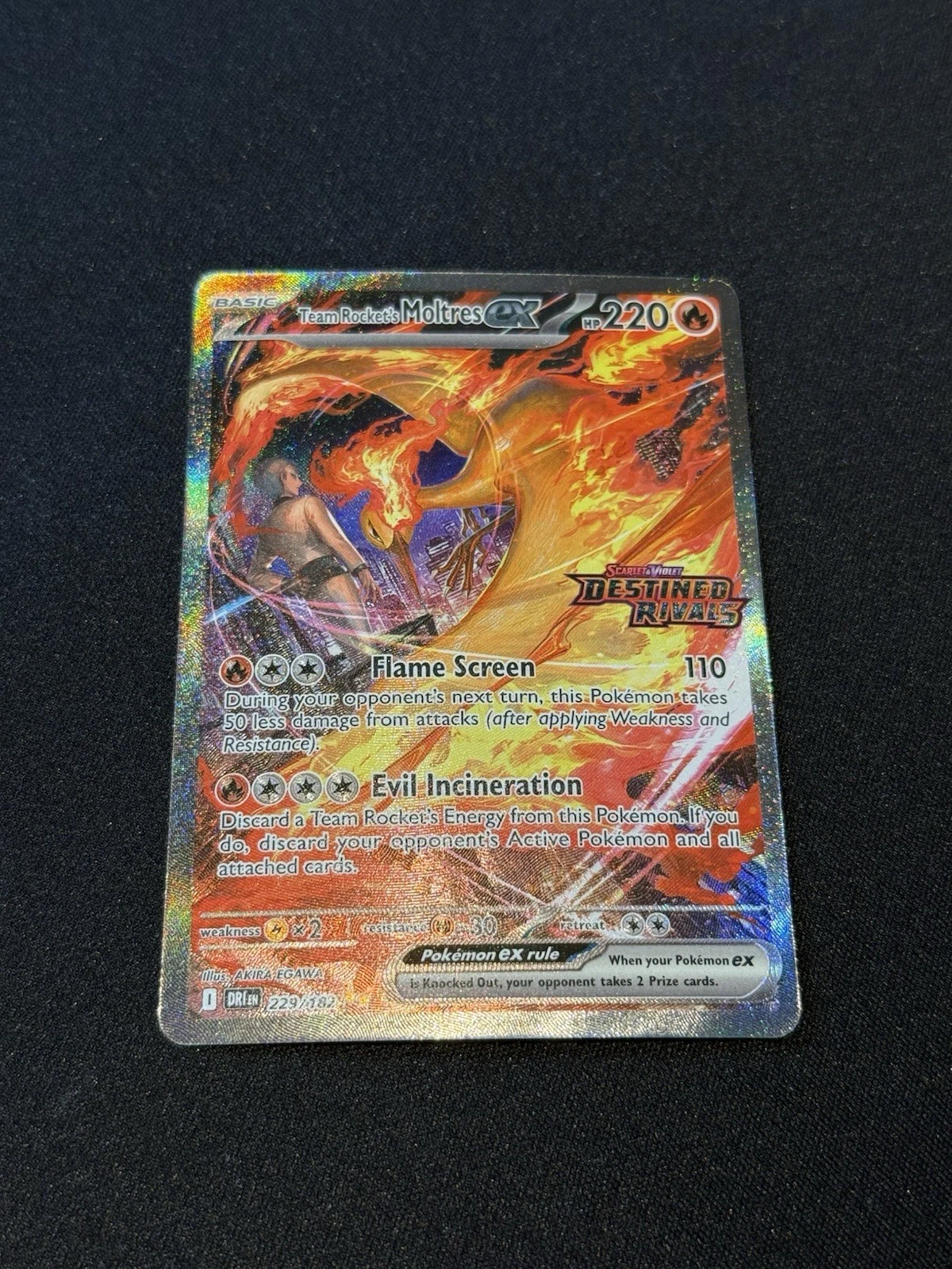 Team Rocket’s Moltres ex Full Art 229/182 Destined Rivals Pokemon Card NM