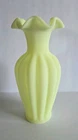 Vtg Fenton Yellow Custard Uranium Satin Glass Melon Ruffle Vase 11" Very Nice!