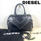 Diesel Black Leather Shoulder Bag 2way Studded Zip Pocket Vintage Authentic