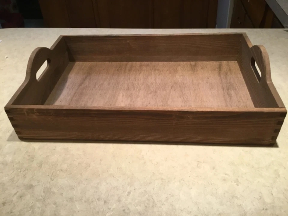 HARRY & DAVID WOODEN SERVING TRAY WITH HANDLES DOVETAIL CORNERS 17x11 - NEW - Image 2 of 4