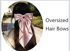 Big Satin Layer Long Bow Hair Clips French Style Soild Color