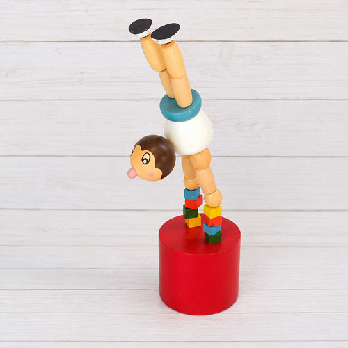 Vintage Wooden Handstand Acrobat Push Puppet Circus Gymnast Wakouwa Toy