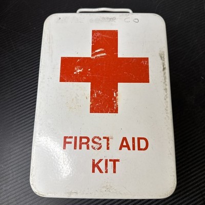 Vintage Johnson&Johnson First Aid White Metal Box
