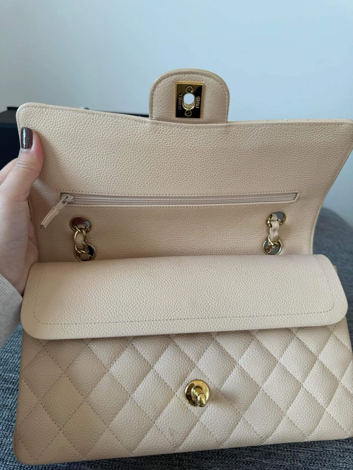 Chanel Medium Double Classic Flap Beige Caviar Leather With Gold Hardware - Image 2 of 4