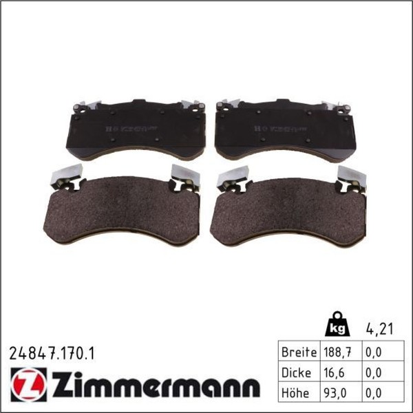 Zimmermann 24847.170.1 Bremsbelagsatz FüR Audi A6 C7 A7 A8 D4 4GA 4GF 4G2 4GC-image
