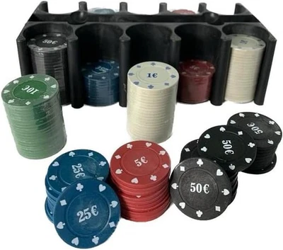 FAIR SHOP 200 Fiches da Poker Numerate Soldi Euro Box da Gioco Texas Holdem Black Jack