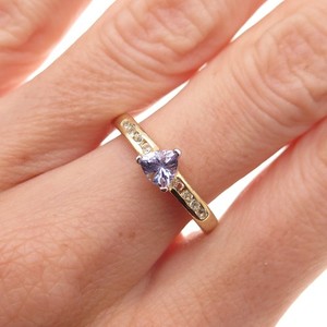Authentic 925 Sterling Silver Gold Plated Real Tanzanite & White Topaz Ring Size 7.25
