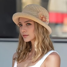 Women's Hat Elegant Braided Edge Straw Hat, Summer Outdoor Sun Hat Sunshade